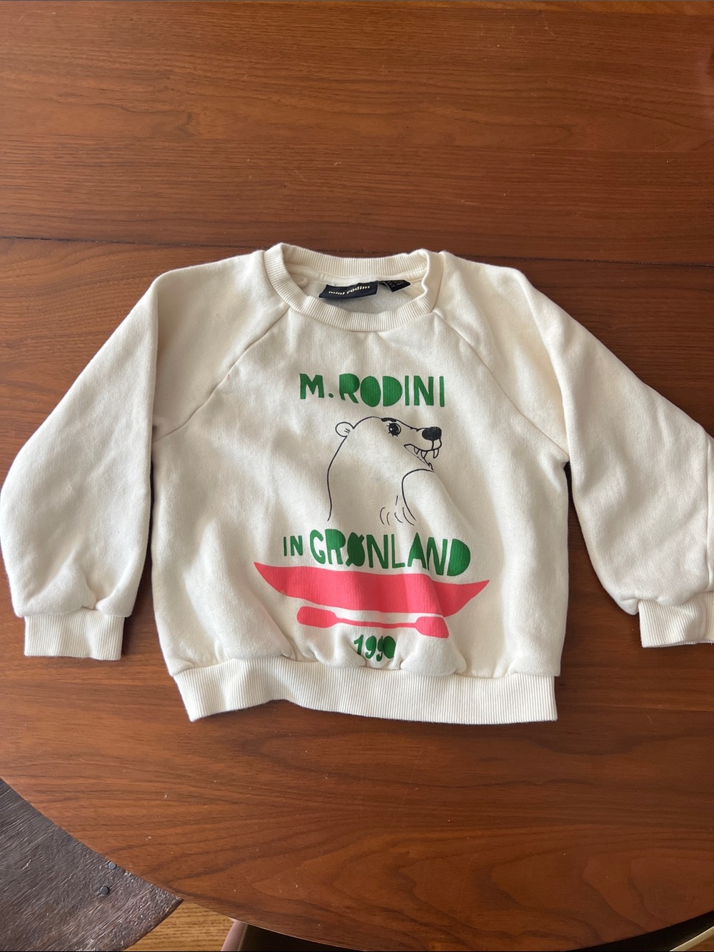 Mini Rodini Off-White Sweatshirt with Green & Pink Graphic